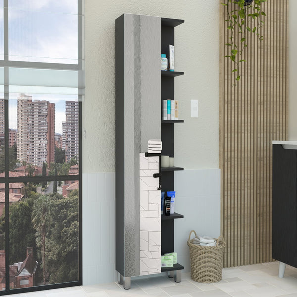 English Elm Linen Tall Bathroom Storage Cabinet 62" High with Five Open Shelves and Adjustable Interior Shelving Black 64 L x 17 W x 5 H B097133204