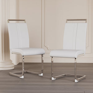 English Elm Modern Dining Chairs Set Of 2 - White Pu Faux Leather Upholstered With C-Shaped Metal Legs, Ergonomic Comfort W2189133291