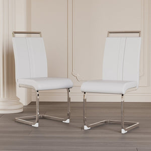 English Elm Modern High Back Pu Leather Dining Chairs Set of 4 with Chrome C Legs Cushioned White W2189S00815
