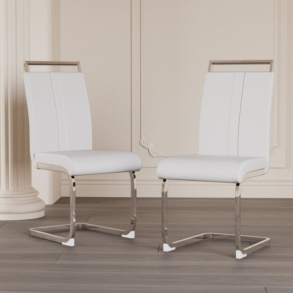 English Elm Modern High Back Pu Leather Dining Chairs Set of 4 with Chrome C Legs Cushioned White W2189S00815