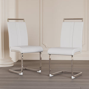 English Elm Modern Dining Chairs Set Of 2 - Elegant Leatherette Faux Leather Upholstered With Stylish Metal Legs White Pu W2189p248185-giga