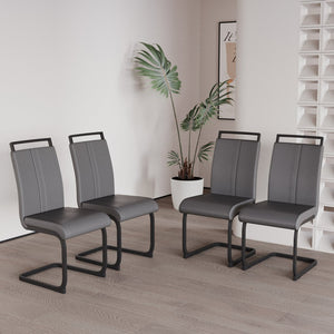 English Elm Modern Dining Chairs Set Of 2 - Grey Pu Faux Leather High Back With Stylish C-Shaped Black Legs W2189138540