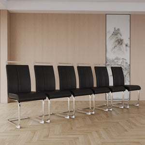 English Elm 63" Cream Mdf Dining Table & 6 Pu Armless Chairs Set - Modern Industrial Style For Home & Kitchen W2189S00433