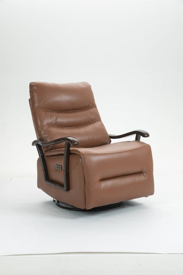 English Elm Swivel Power Recliner with Wood Armrests Faux Leather Lounge Chair for Living Room W547P147307