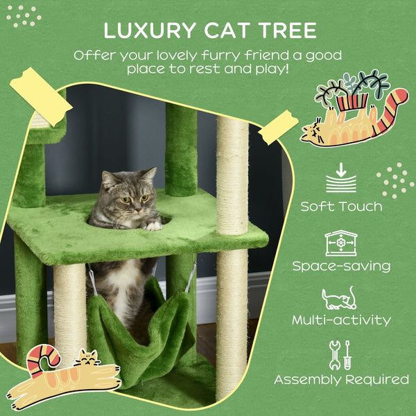 English Elm Pawhut 56 Inch Indoor Cat Tower with Sisal Posts Flannel Perches and Hammock W2225P166368