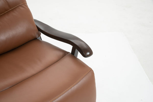 English Elm Swivel Power Recliner with Wood Armrests Faux Leather Lounge Chair for Living Room W547P147307