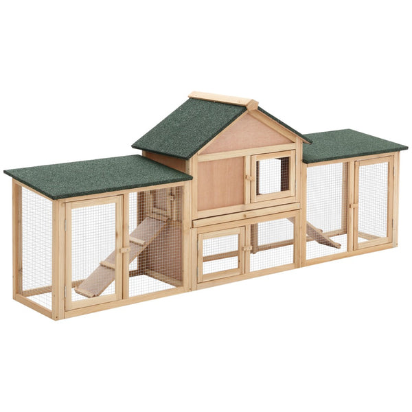 English Elm Pawhut Fir Wood Rabbit and Guinea Pig Hutch with Dual Runs Weatherproof Asphalt Roof W2225P166384