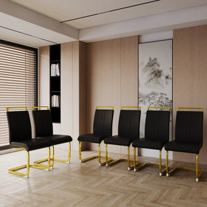 English Elm Modern Dining Chairs Set Of 2 - Pu Faux Leather High Back With Gold-Plated Legs For Stylish Comfort W2189133305