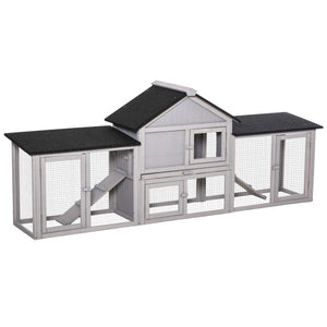 English Elm Pawhut Fir Wood Rabbit and Guinea Pig Hutch with Dual Runs Weatherproof Asphalt Roof W2225P166385