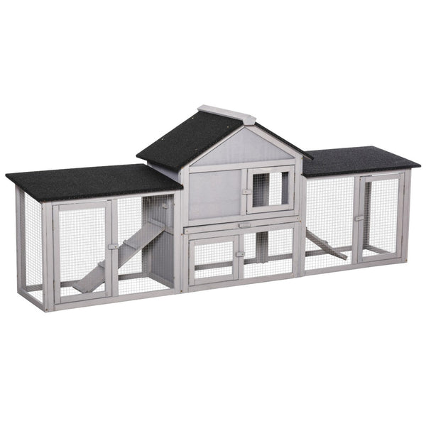 English Elm Pawhut Fir Wood Rabbit and Guinea Pig Hutch with Dual Runs Weatherproof Asphalt Roof W2225P166385