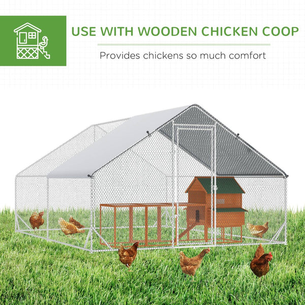 English Elm Pawhut Walk in Galvanized Steel Chicken Run with Spire Roof Cover for Backyard Flocks W2225P166337