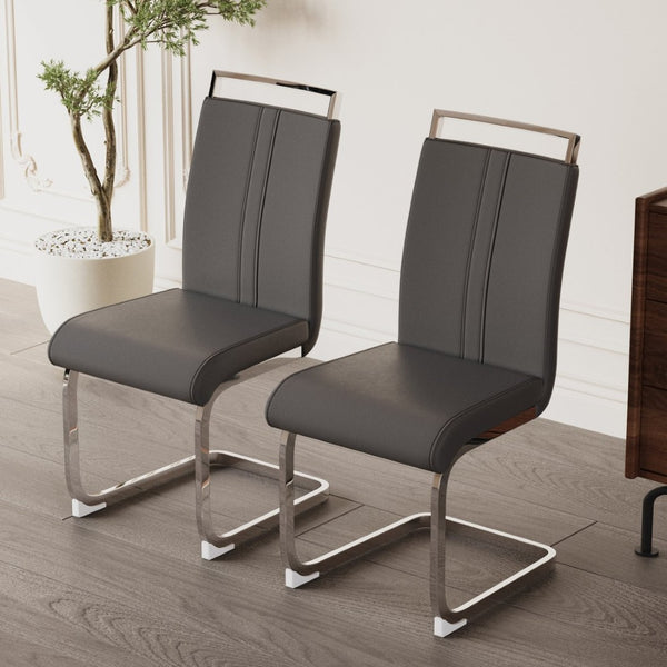 English Elm Modern High Back Pu Leather Dining Chairs Set of 4 with Chrome C Legs Cushioned Grey W2189S00828