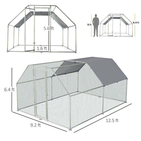 English Elm Pawhut Walk-in Galvanized Steel Chicken Run with Uv-proof Roof for Backyard Flocks W2225P166335