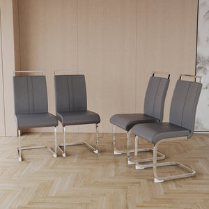 English Elm Modern High Back Pu Leather Dining Chairs Set of 4 with Chrome C Legs Cushioned Grey W2189S00828