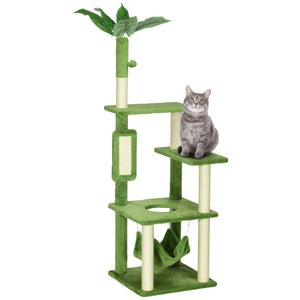 English Elm Pawhut 56 Inch Indoor Cat Tower with Sisal Posts Flannel Perches and Hammock W2225P166368