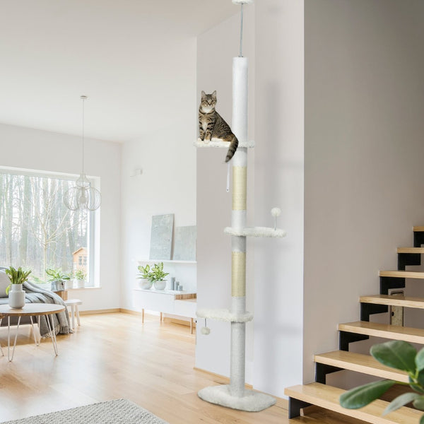 English Elm Pawhut Floor to Ceiling Cat Tower with Cloud Platforms Fleece Perches Scratching Posts W2225P166366