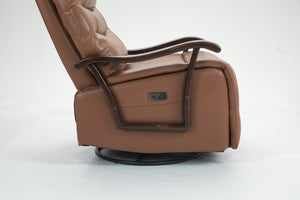 English Elm Swivel Power Recliner with Wood Armrests Faux Leather Lounge Chair for Living Room W547P147307