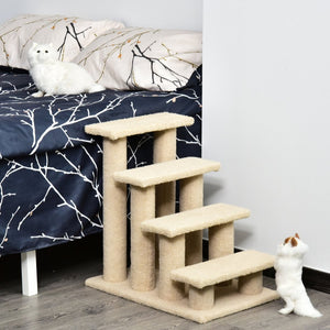 English Elm Pawhut Four Step Cat Climbing Stairs with Sisal Posts and Berber Fleece Covered Steps W2225P166356
