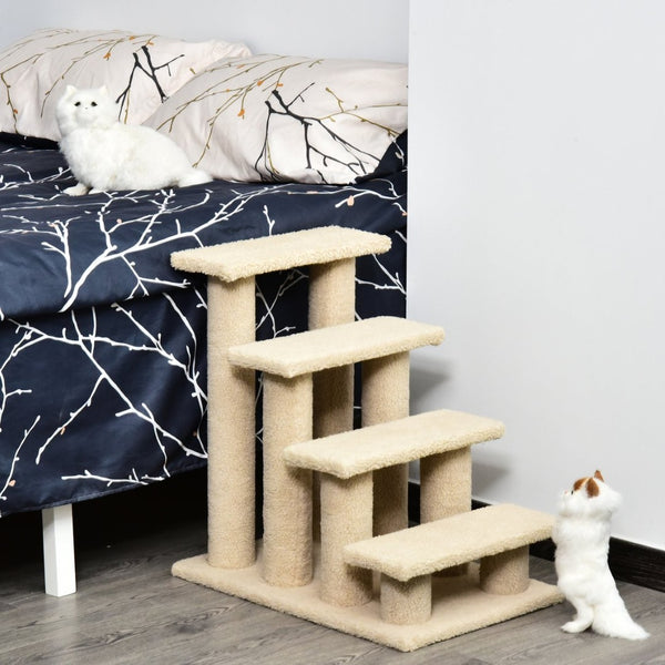 English Elm Pawhut Four Step Cat Climbing Stairs with Sisal Posts and Berber Fleece Covered Steps W2225P166356
