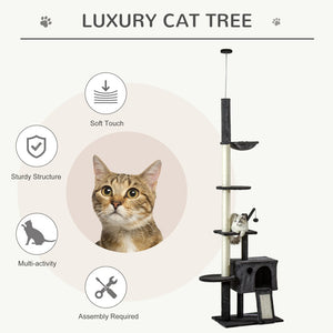 English Elm Pawhut Floor to Ceiling Cat Tower with Sisal Posts Hammock Perch and Hanging Toy W2225P166362