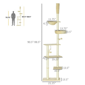 English Elm Pawhut Floor to Ceiling Adjustable Cat Tower with Sisal Posts Hammock and Plush Bed W2225P166369