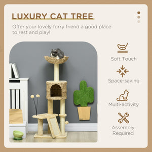 English Elm Pawhut 45 Inch Multi Level Cat Tower with Sisal Posts Condo Plush Perches and Ramp W2225P166367