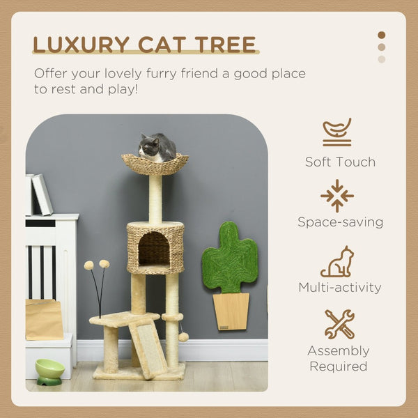 English Elm Pawhut 45 Inch Multi Level Cat Tower with Sisal Posts Condo Plush Perches and Ramp W2225P166367