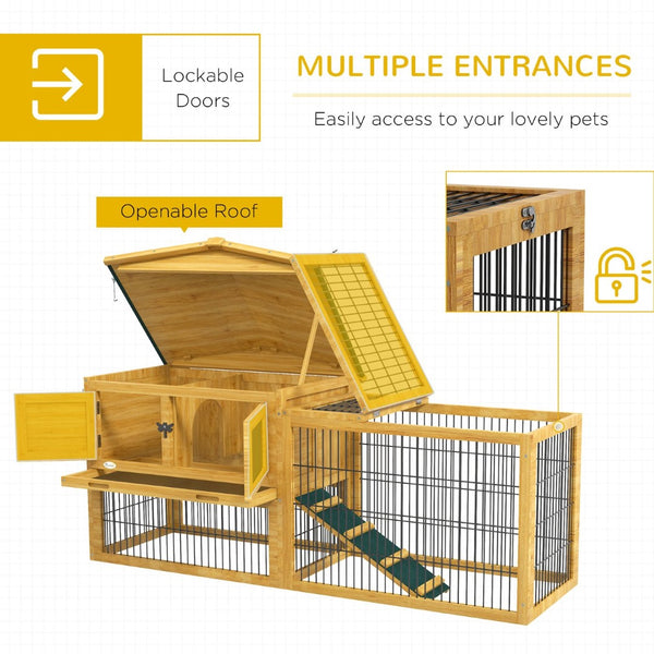 English Elm Pawhut Two Level Fir Wood Outdoor Rabbit Hutch with Weatherproof Shingled Roof and Ramp W2225P166389