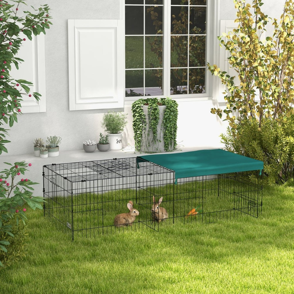 English Elm Pawhut Foldable Small Animal Playpen with Shade Roof Secure Outdoor Run Enclosure W2225P166417