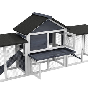 English Elm Pawhut Fir Wood Rabbit and Guinea Pig Hutch with Dual Runs Weatherproof Asphalt Roof W2225P166386