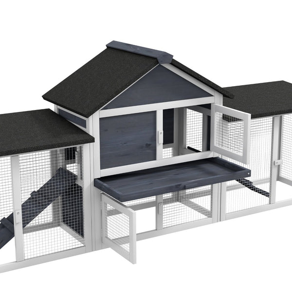 English Elm Pawhut Fir Wood Rabbit and Guinea Pig Hutch with Dual Runs Weatherproof Asphalt Roof W2225P166386