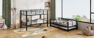 English Elm Metal Triple Twin Bunk Bed with Trundle White – Heavy-Duty Steel Frame, Space-Saving, Guardrails, 78.7"H Antique Black GX000647AAB