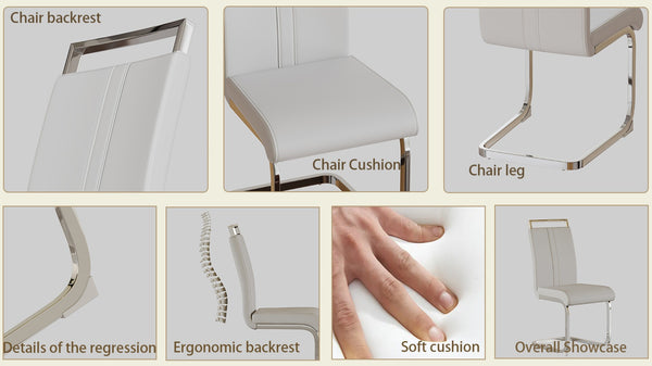 English Elm Modern High Back Pu Leather Dining Chairs Set of 4 with Chrome C Legs Cushioned White W2189S00815
