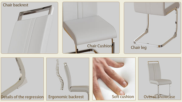 English Elm Modern Dining Chairs Set Of 2 - White Pu Faux Leather Upholstered With C-Shaped Metal Legs, Ergonomic Comfort W2189133291