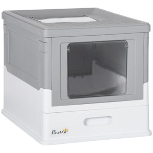 English Elm PawHut Enclosed Cat Litter Box with Scoop, Odor-Blocking Hooded Pet Toilet, Top Entry & Slide Tray Gray W2225P166349