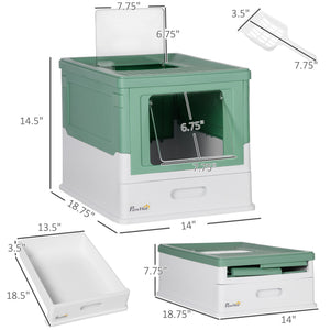 English Elm PawHut Enclosed Cat Litter Box with Scoop, Odor-Blocking Hooded Pet Toilet, Top Entry & Slide Tray Green W2225P166348