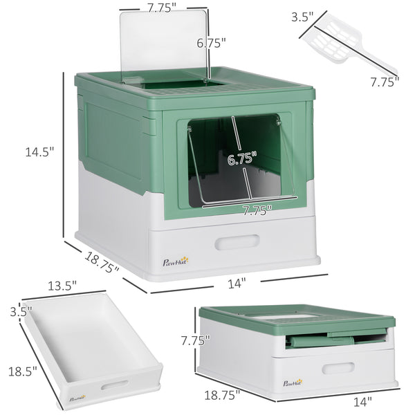 English Elm PawHut Enclosed Cat Litter Box with Scoop, Odor-Blocking Hooded Pet Toilet, Top Entry & Slide Tray Green W2225P166348