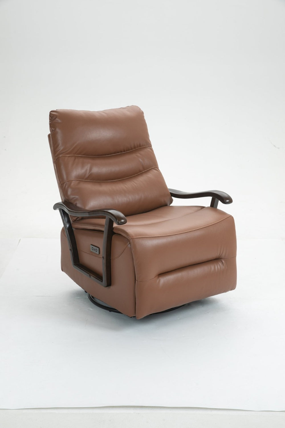 English Elm Swivel Power Recliner with Wood Armrests Faux Leather Lounge Chair for Living Room W547P147307
