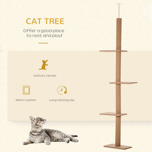 English Elm Pawhut Floor to Ceiling Cat Tower Sisal Scratching Posts Four Climbing Platforms W2225P166361