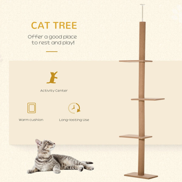 English Elm Pawhut Floor to Ceiling Cat Tower Sisal Scratching Posts Four Climbing Platforms W2225P166361