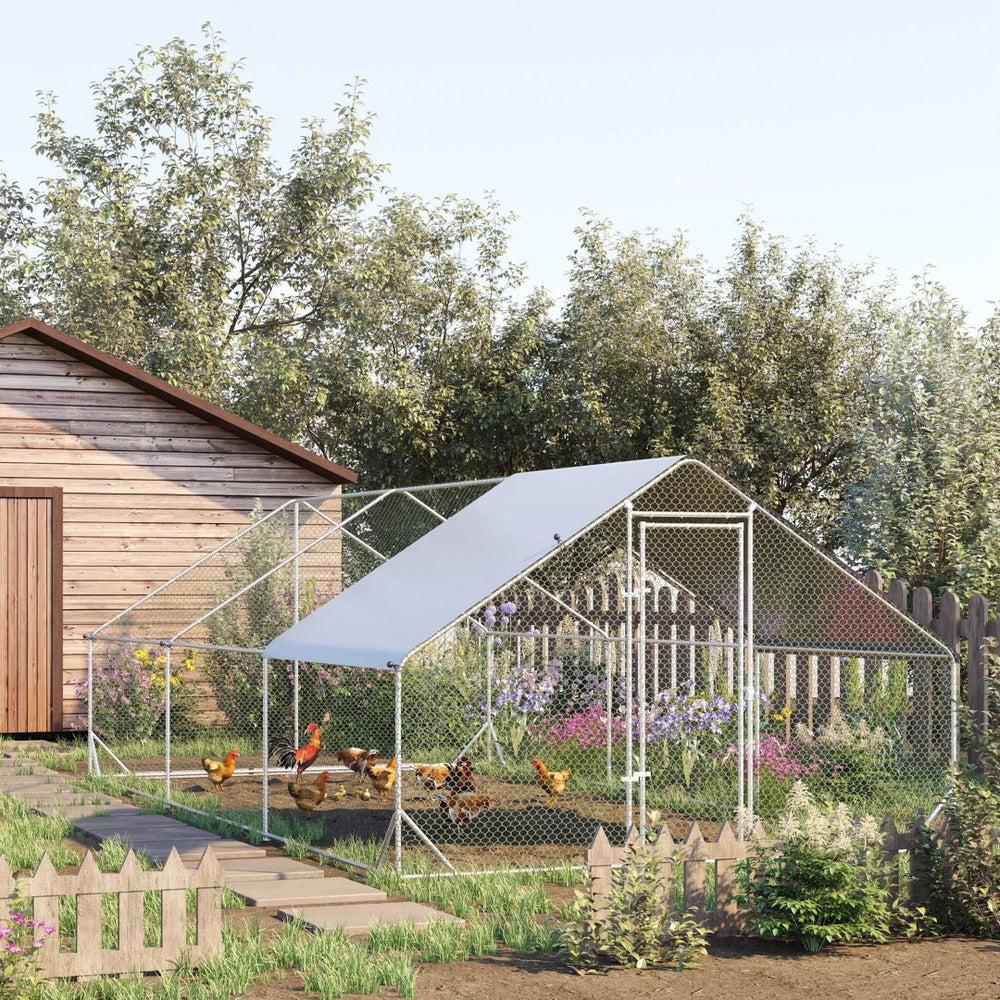 English Elm Pawhut Walk-in Galvanized Steel Chicken Run Spire Roof Uv Resistant Outdoor Enclosure W2225P166338