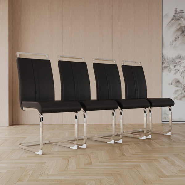 English Elm 63 Inch Cream Mdf Dining Table Set with Pu Chairs and Sculptural Wavy Legs for Five W2189S00903