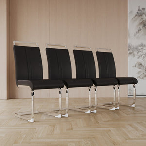 English Elm Modern High Back Pu Leather Dining Chairs Set of 4 with Chrome C Legs Cushioned Black W2189S00818
