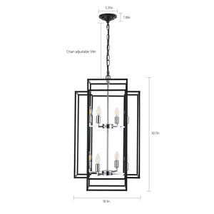 English Elm (Same As W1340142525/L1018-C) 18" Geometric 8-Light Black & Chrome Pendant Chandelier For Modern Spaces W1340P206663
