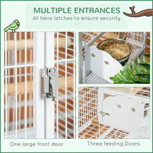 English Elm Pawhut Rolling Steel Bird Habitat with Open Top Perch Hooks Tray Bowls Parakeet W2225P166418