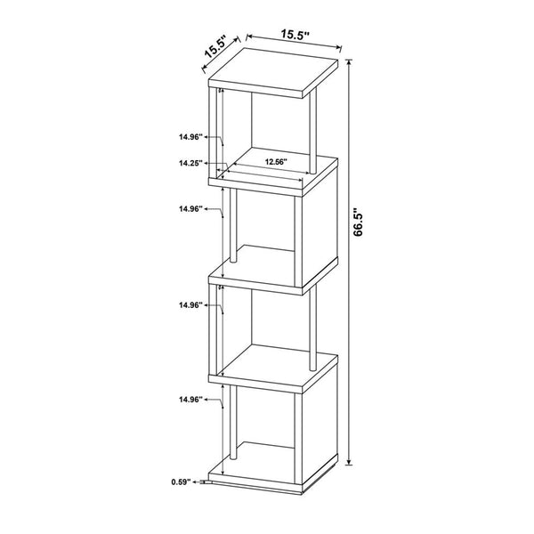 English Elm Rectangular White 4-Shelf Bookcase with Chrome Steel Supports — Modern Compact Tiered Storage for Office Decor B016P164200