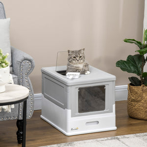 English Elm PawHut Enclosed Cat Litter Box with Scoop, Odor-Blocking Hooded Pet Toilet, Top Entry & Slide Tray Gray W2225P166349