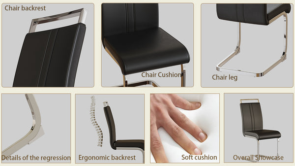 English Elm Modern Dining Chairs Set Of 2 - Pu Faux Leather High Back Chairs With C-Shaped Metal Legs For Versatility W2189133290