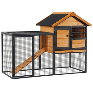 English Elm Pawhut Two Level Fir Wood Outdoor Rabbit Hutch with Weatherproof Roof and Removable Tray W2225P166396