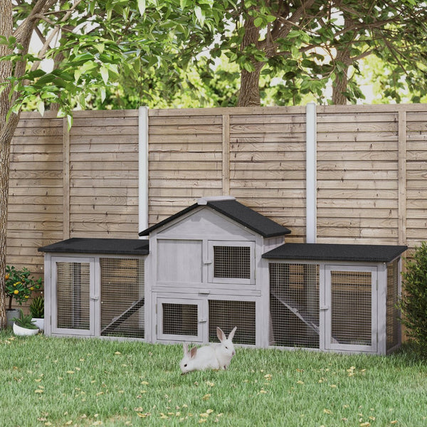 English Elm Pawhut Fir Wood Rabbit and Guinea Pig Hutch with Dual Runs Weatherproof Asphalt Roof W2225P166385